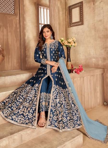 Navy Blue Colour AANAYA 133 Heavy Wedding Anarkali Art Silk Fancy Salwar Suit Collection 3303